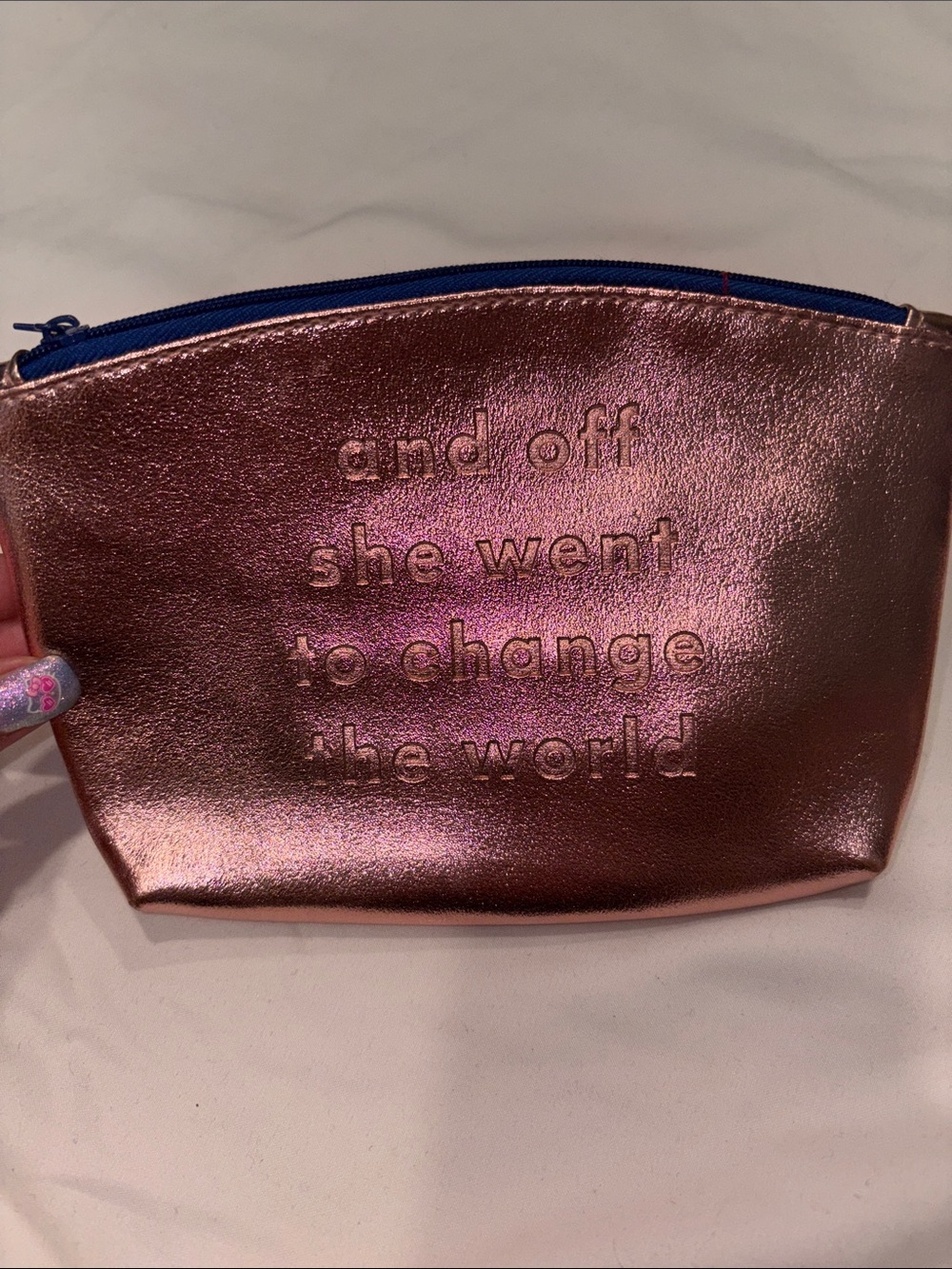 ipsy Metallic Rose Cosmetic Pouch with Embossed Quote